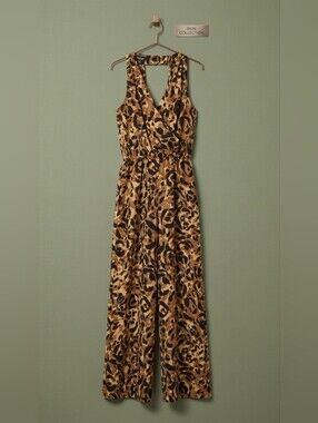 bebe Halter Leopard Jumpsuit